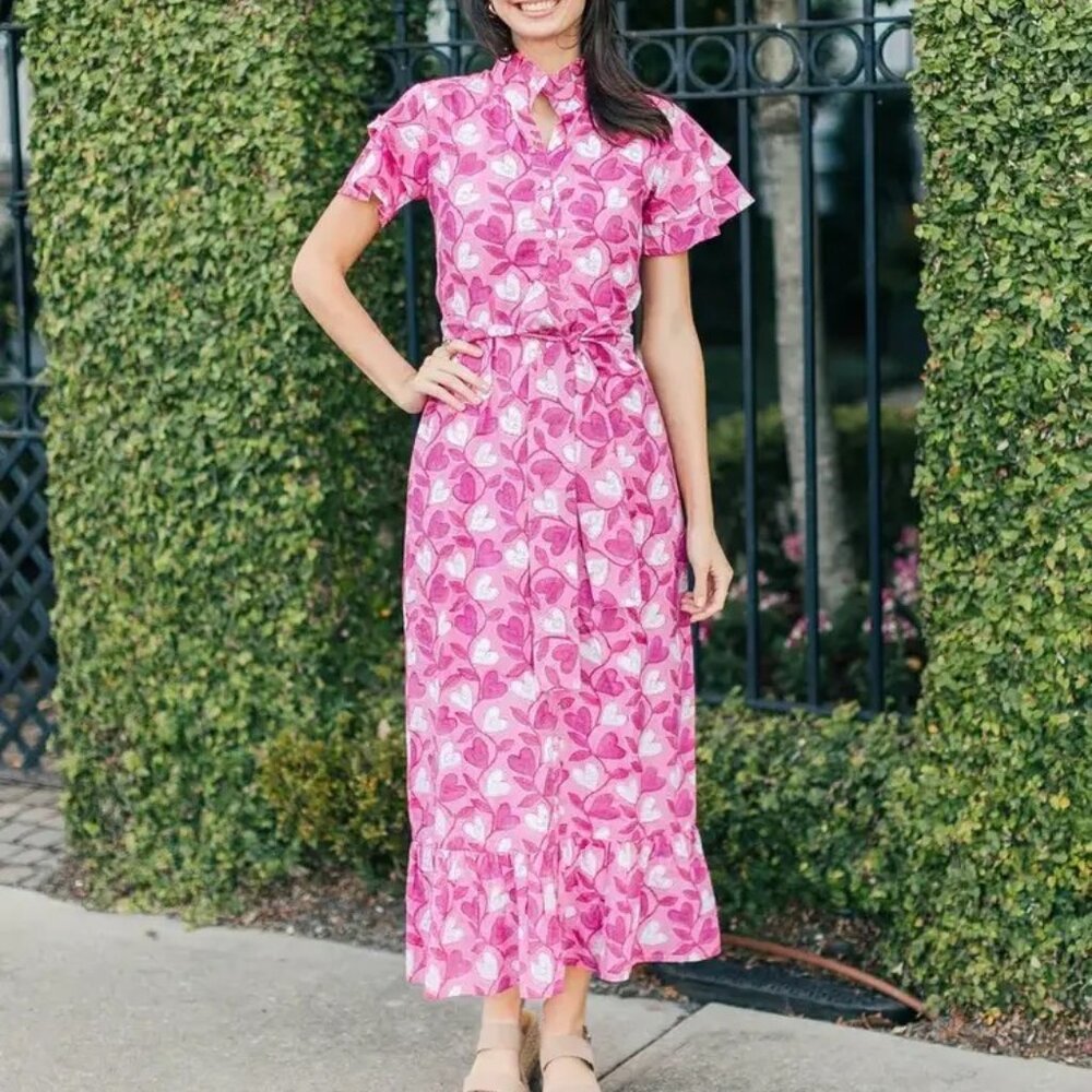 NWT Victoria Dunn Wild Dunes Heart Pink Berry Print Dress XS Valentine